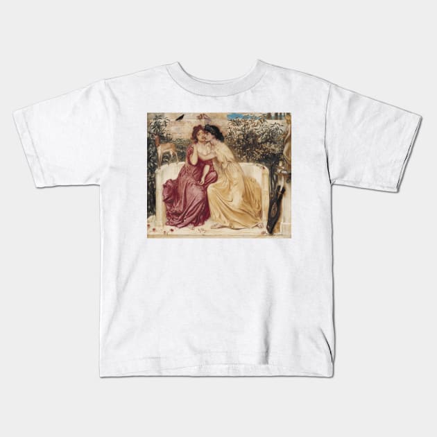 Sappho and Erinna in a Garden at Mytilene (1864) by Simeon Solomon Kids T-Shirt by Naves